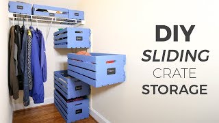 DIY Sliding Wood Crate Storage  Small Closet Upgrade [upl. by Minsk740]