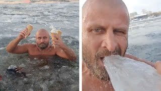 Man Swims In Freezing Russian Lakes [upl. by Najtsirk]