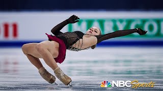 Trusova attempts five quads in valiant free skate vaults from 12th to podium at worlds  NBC Sports [upl. by Eeloj26]